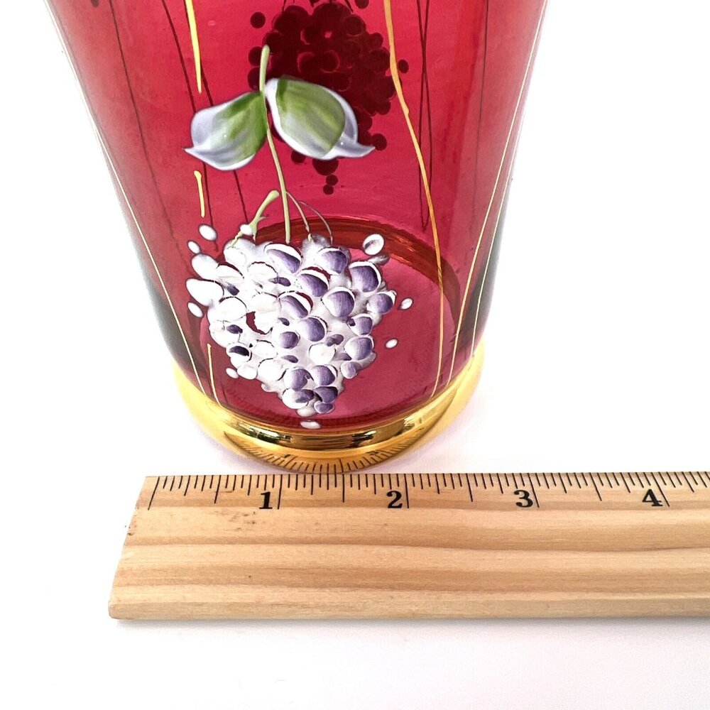 Famosa LPW Vienna Austria Ruby Red Glass Vase Hand Painted Grapes Gold Trim - Picture 13 of 14
